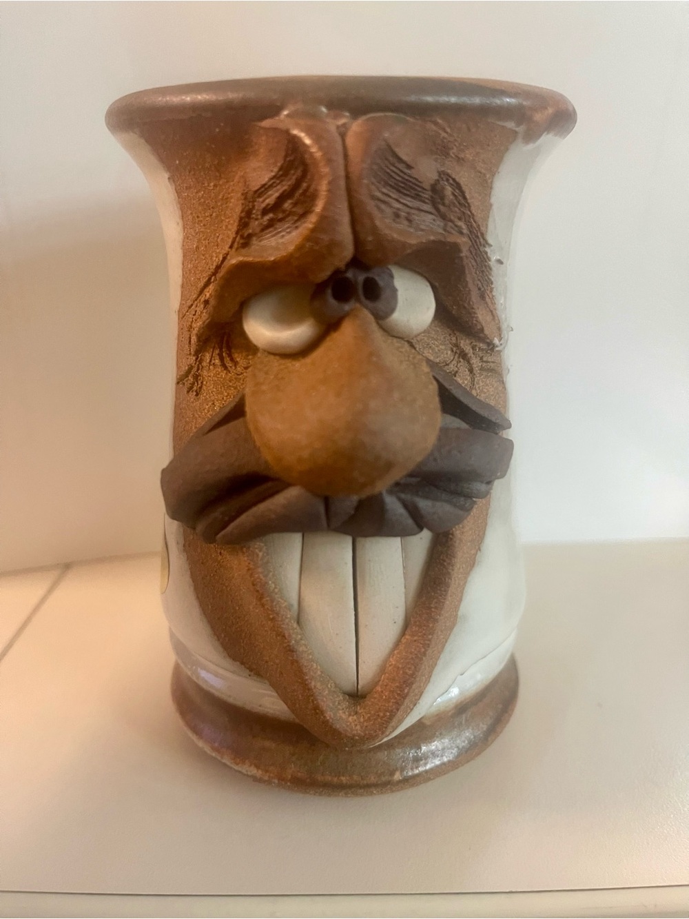 Brown and Cream Ceramic Character Vase - Whimsical Home Accent